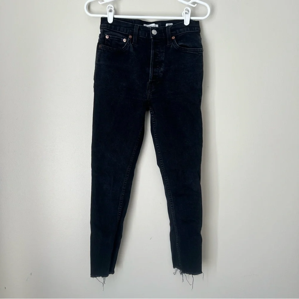 Re/Done Originals Faded Black High Rise Ankle Crop Jeans Size 27 - Picture 1 of 9